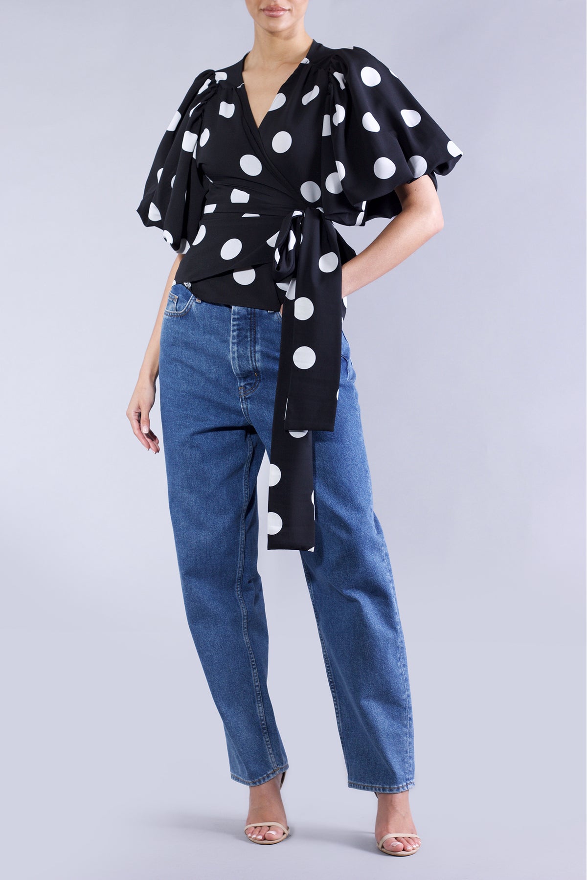 Anna Black Polkadot Wrap Top | Meem Label