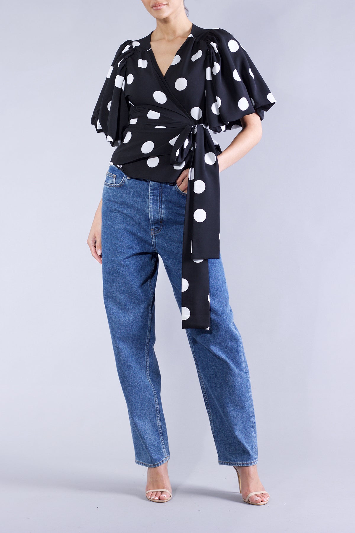 Anna Black Polkadot Wrap Top | Meem Label