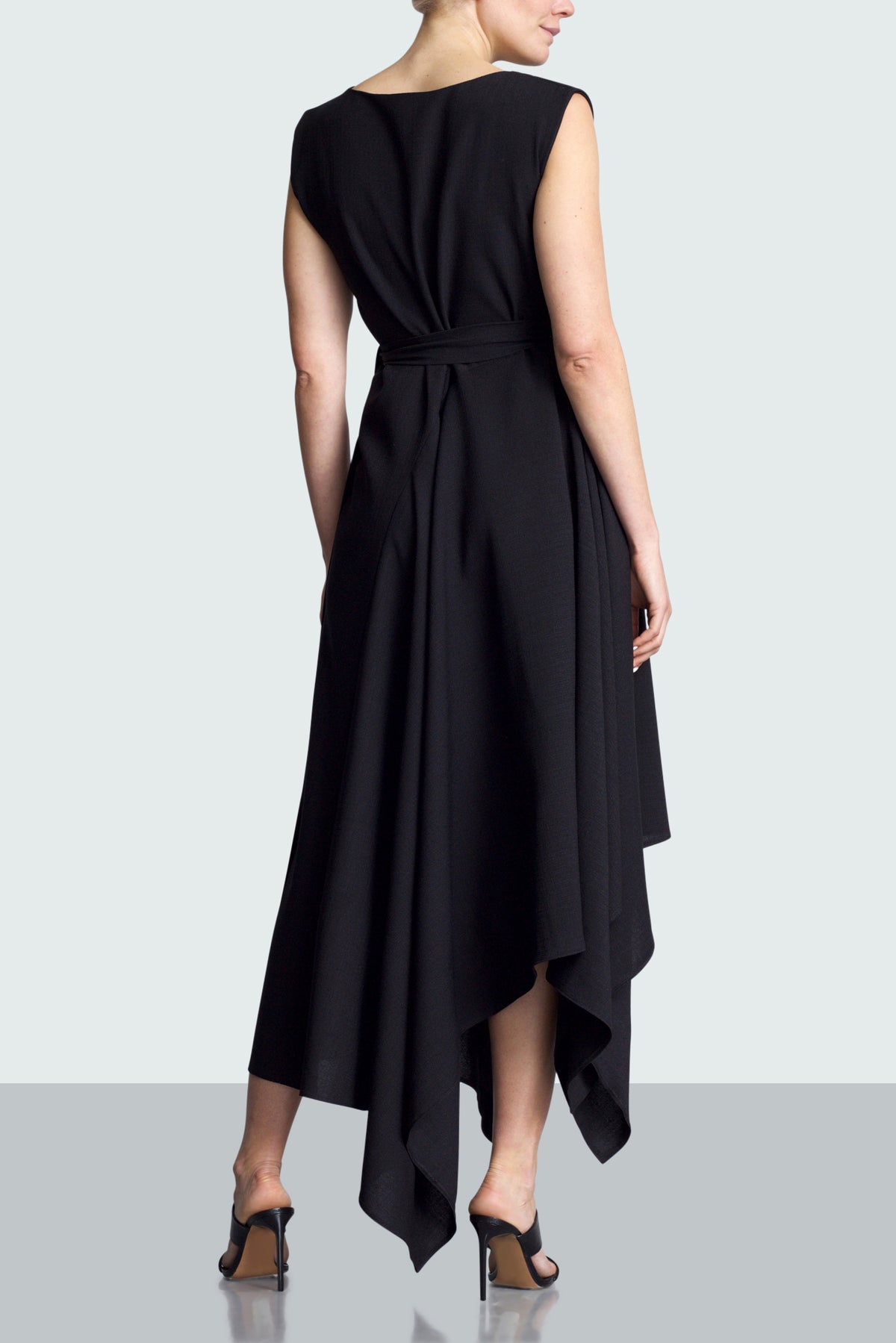 Black asymmetric top midi dress