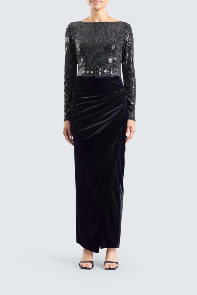 The Garbo Dress in Sequin And Black Velvet