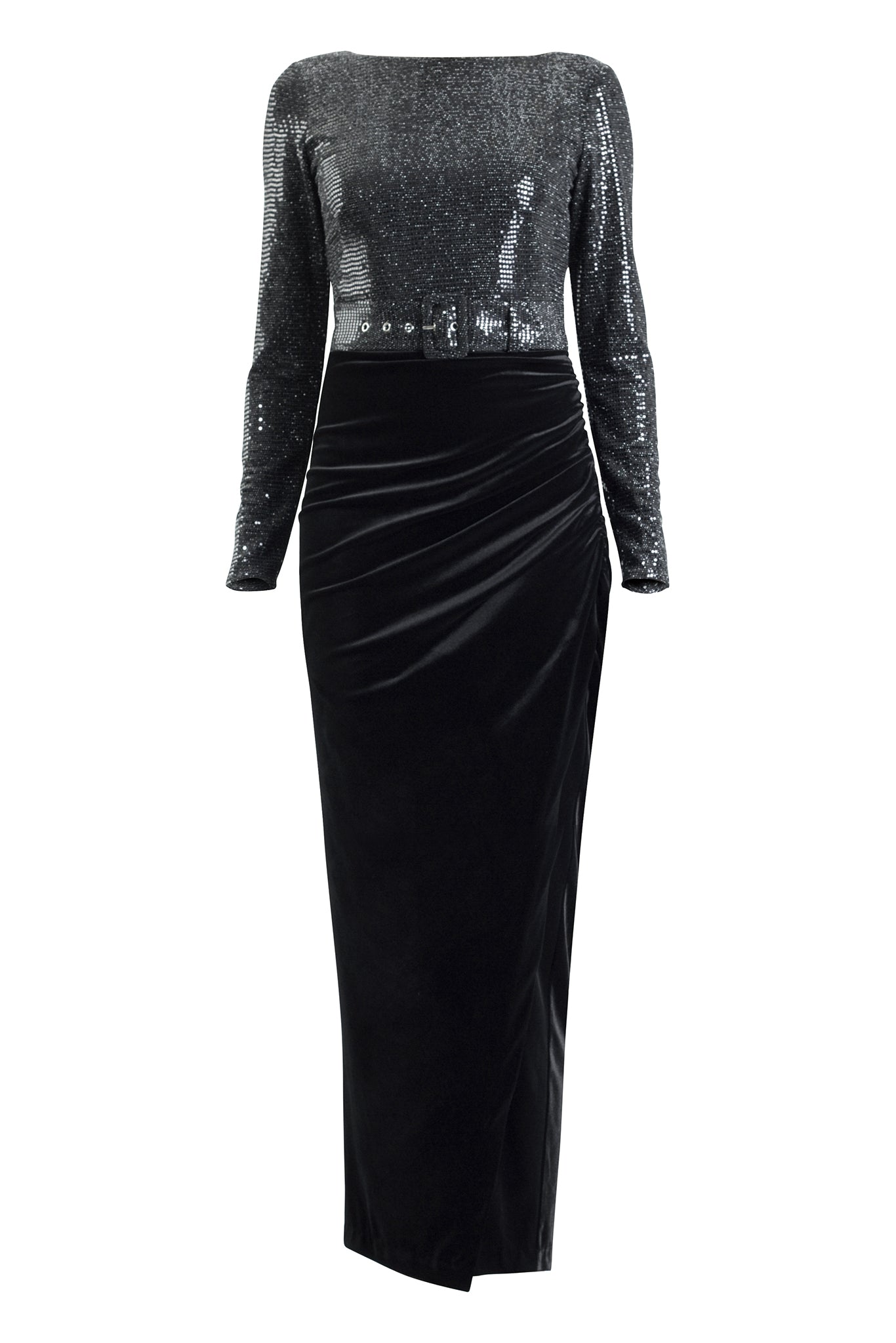 The Garbo Dress in Sequin And Black Velvet