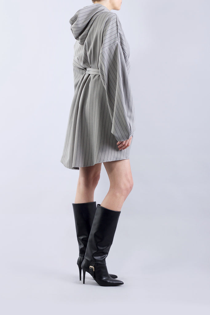 Margo Grey Stripe Hoodie Dress