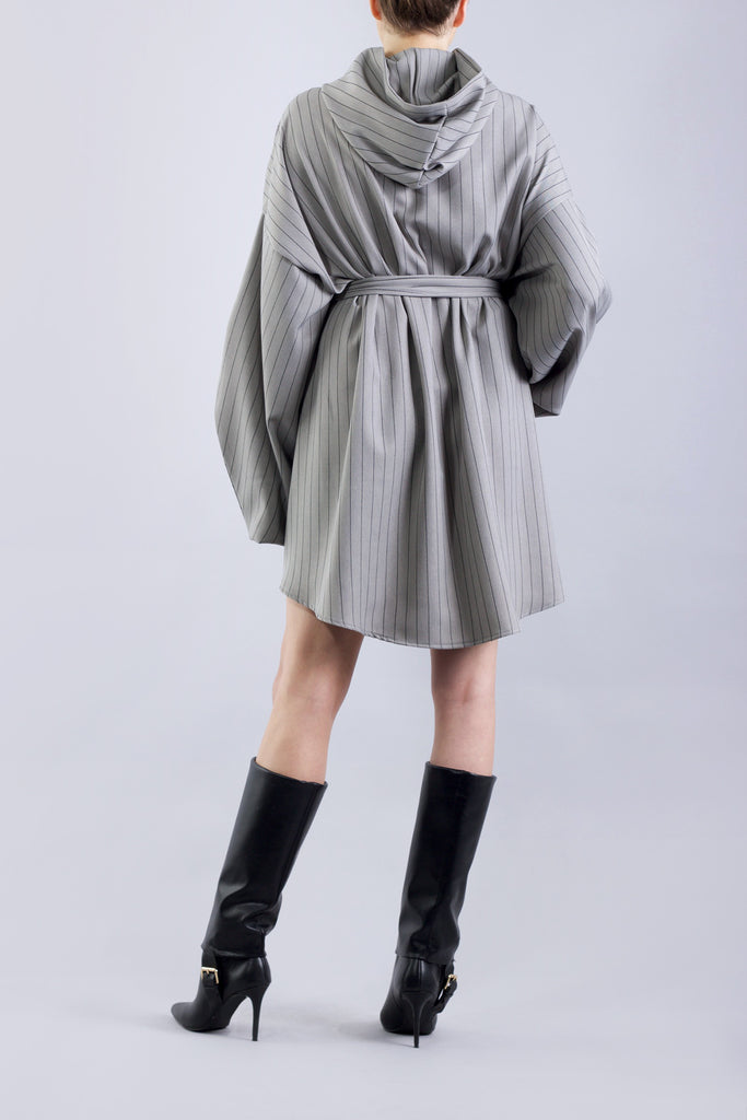 Margo Grey Stripe Hoodie Dress