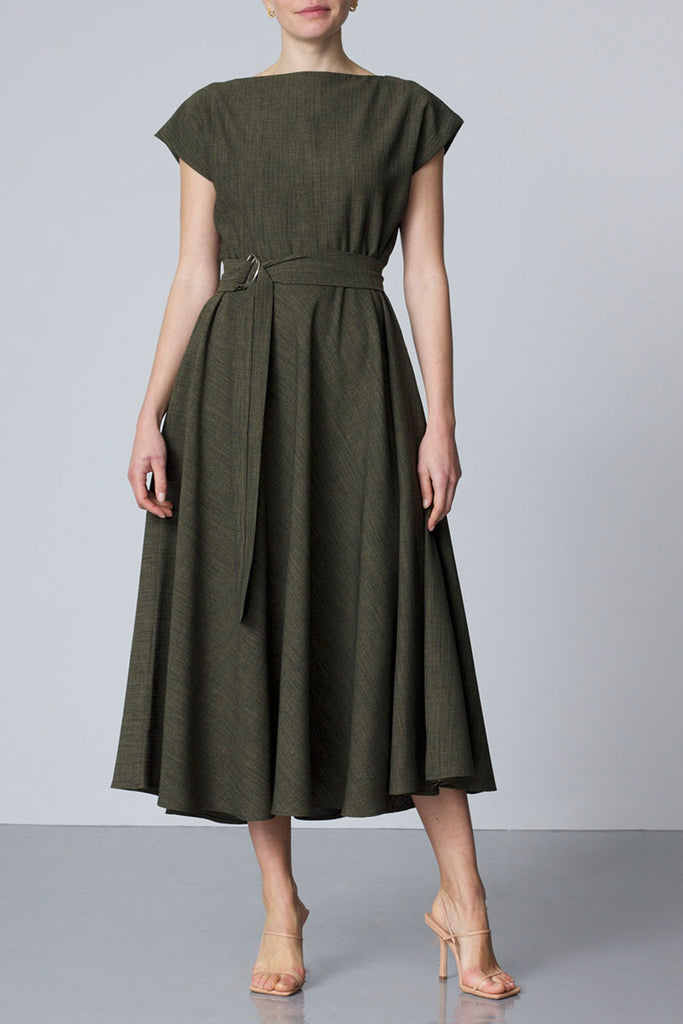me & em green dress Women's Green Jacquard Rich Floral Print Maxi Dress + Tie