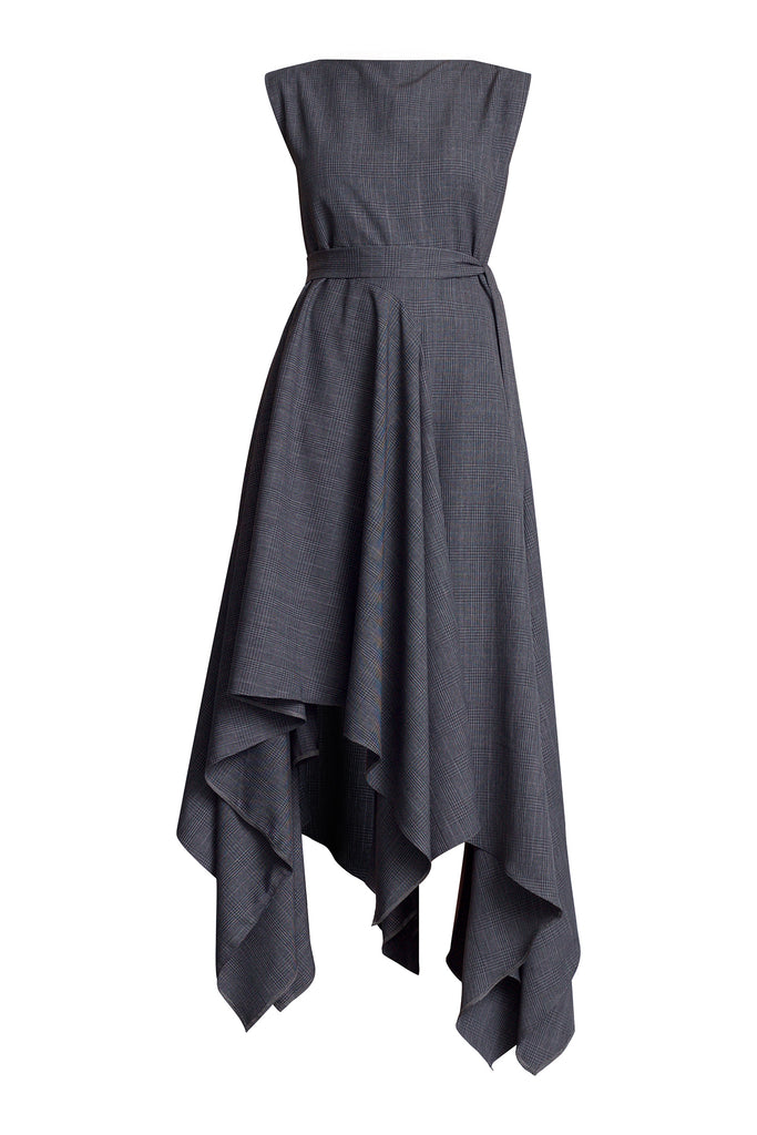 Tolson Grey Check Asymmetric Dress