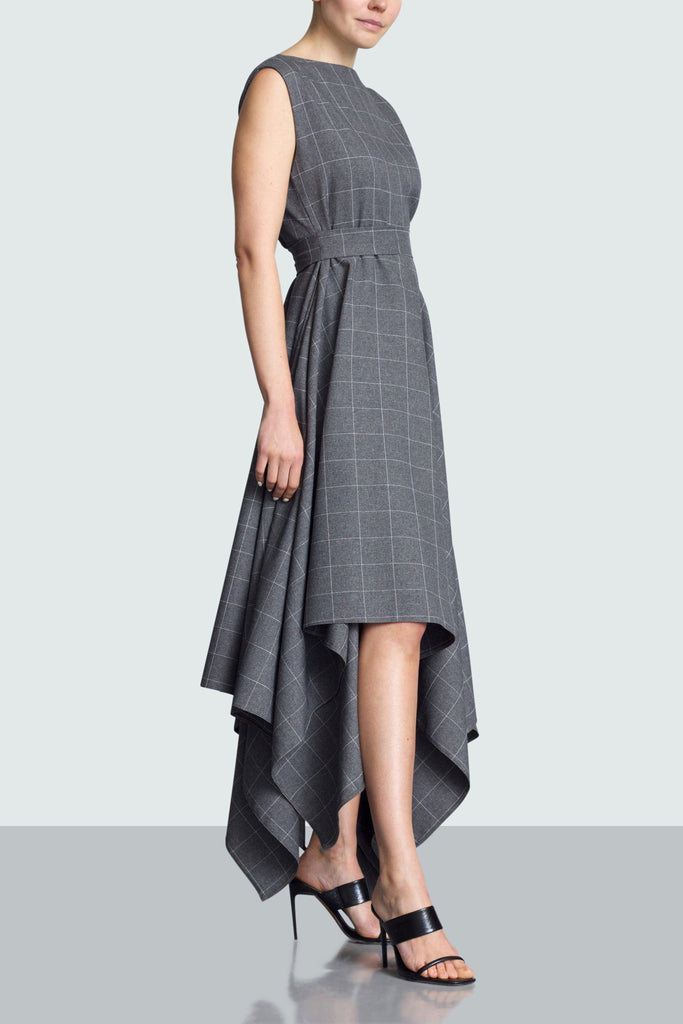 Tolson Grey Grid Asymmetric Dress