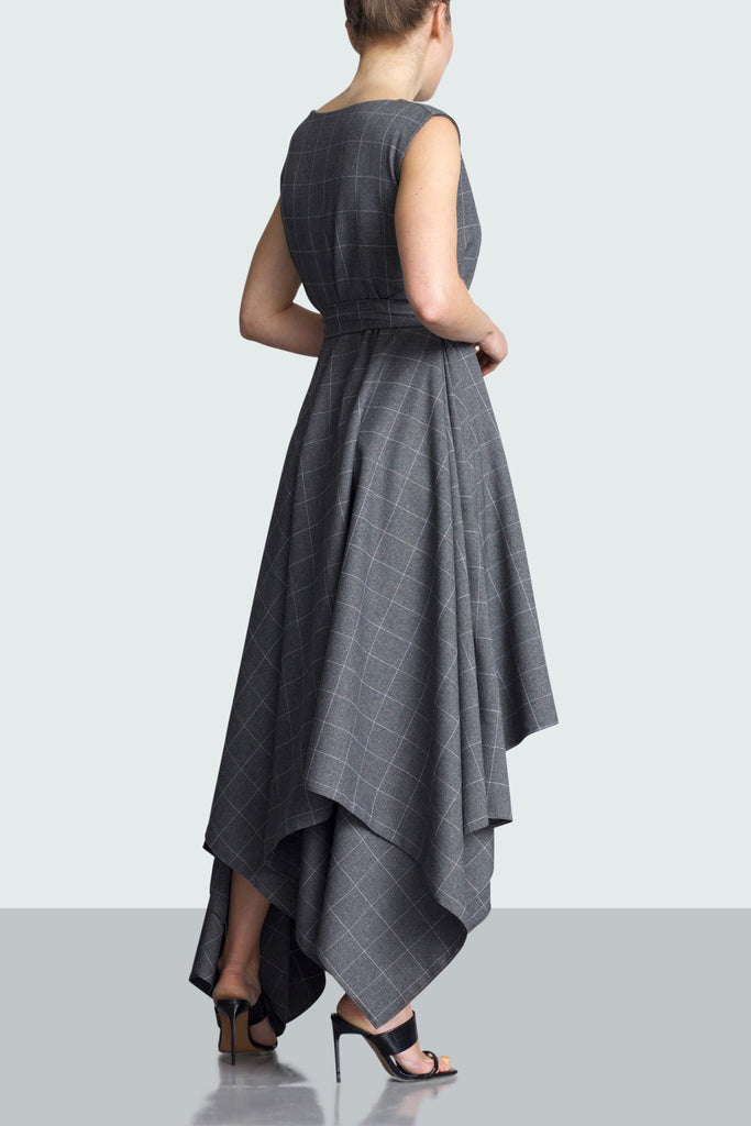 Tolson Grey Grid Asymmetric Dress